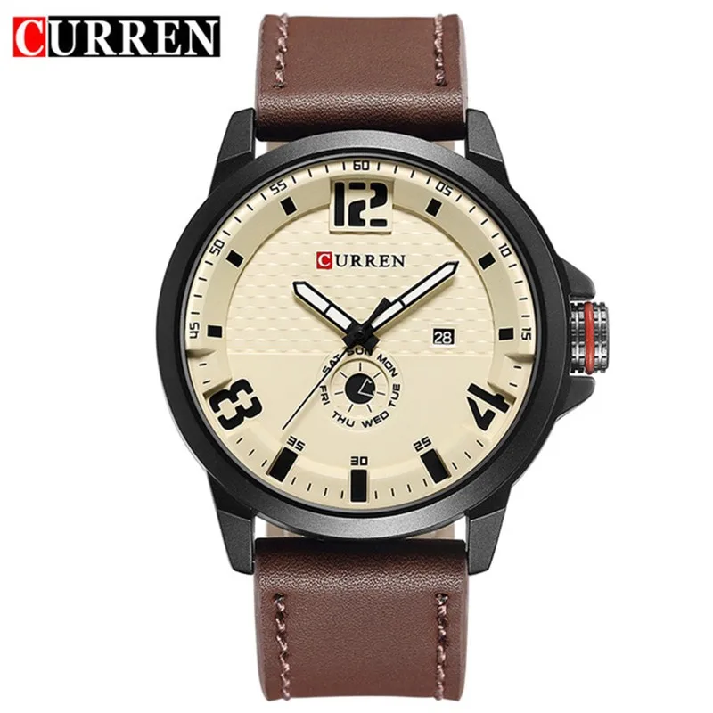 

Curren 8253 Top Luxury Brand Quartz Watch Man Sport Black Fiber Face Casual date week Leather Military Wristwatch Clock male New