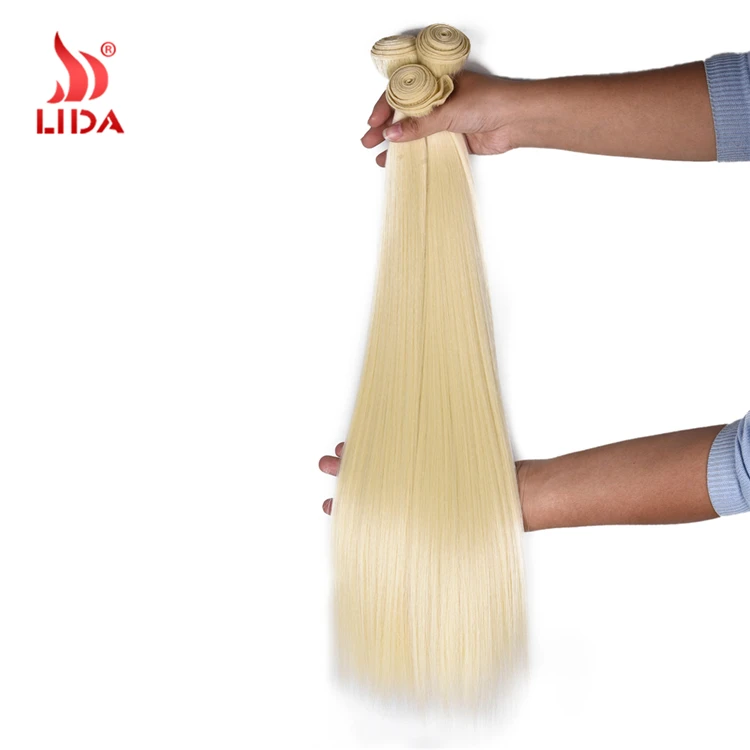 
Lida Synthetic Hair 3 Extension with free closure Yaki Silk Straight 100% kanekalon fiber 613# color Hair Bundle weft weave 
