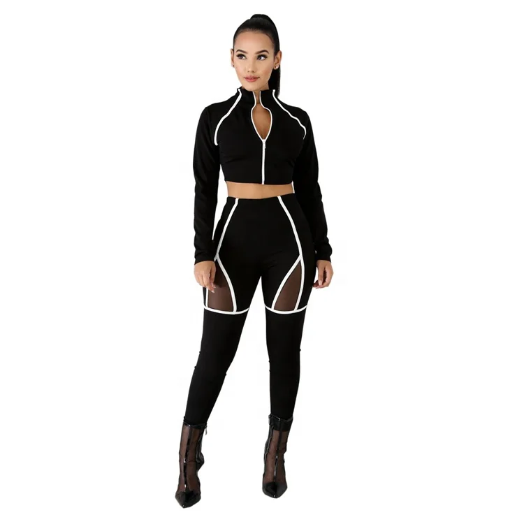 

Black Two Piece Sportswear Women Tracksuits 2019