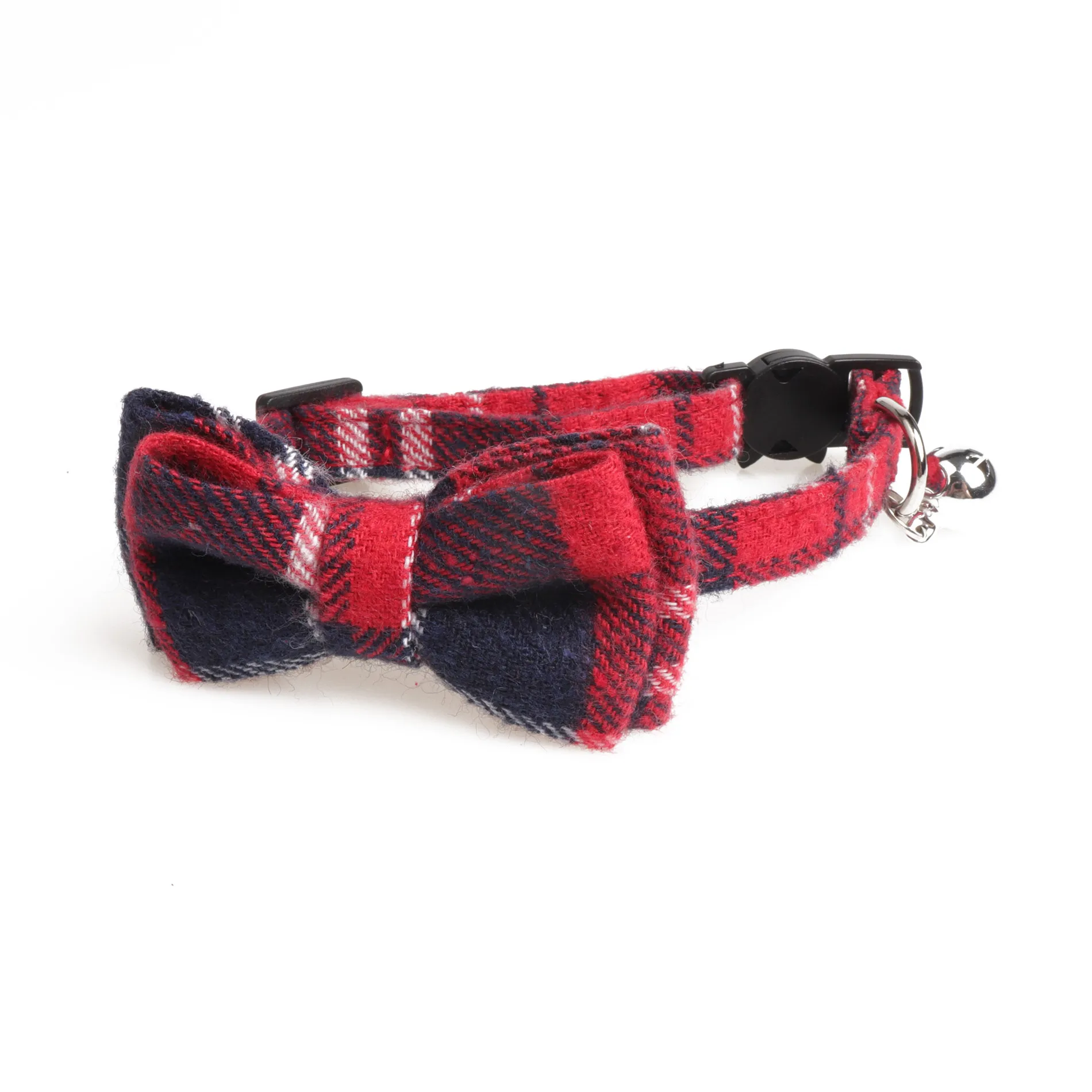 

cute 1.0*28cm plaid red white and blue bowknot cat collar dog bowtie collars with checked breakaway safety buckle and metal bell, Red,blue