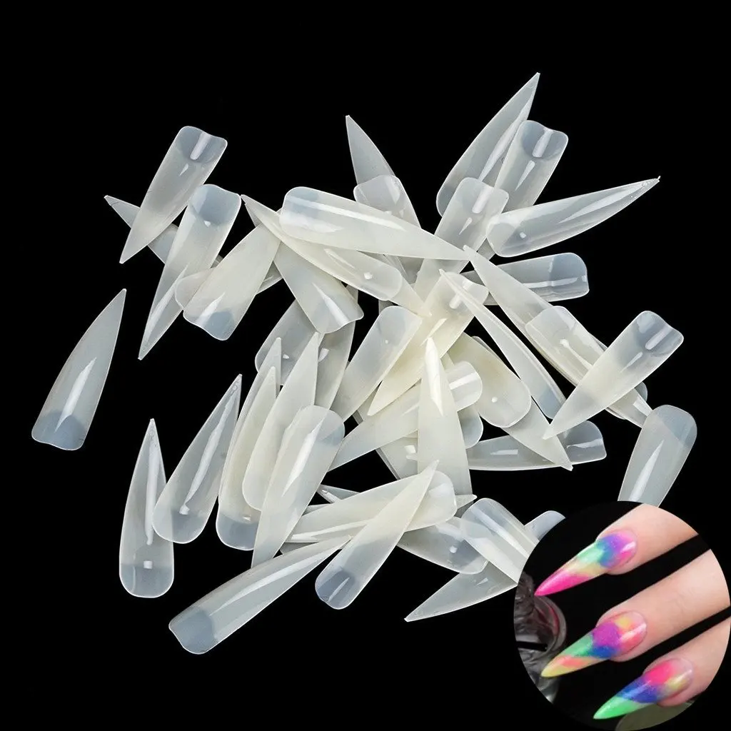 enForten 500Pcs Natural Long Sharp Stiletto Fake Nail Tips False Nail Art Tips Manicure Acrylic Salon