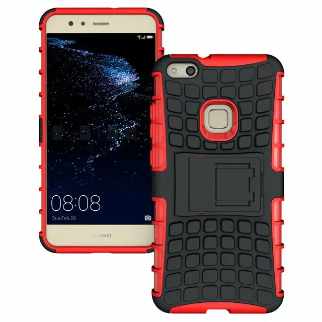 shockproof TPU+PC 2in1 tire pattern bracket cover phone case For Huawei P10 Lite