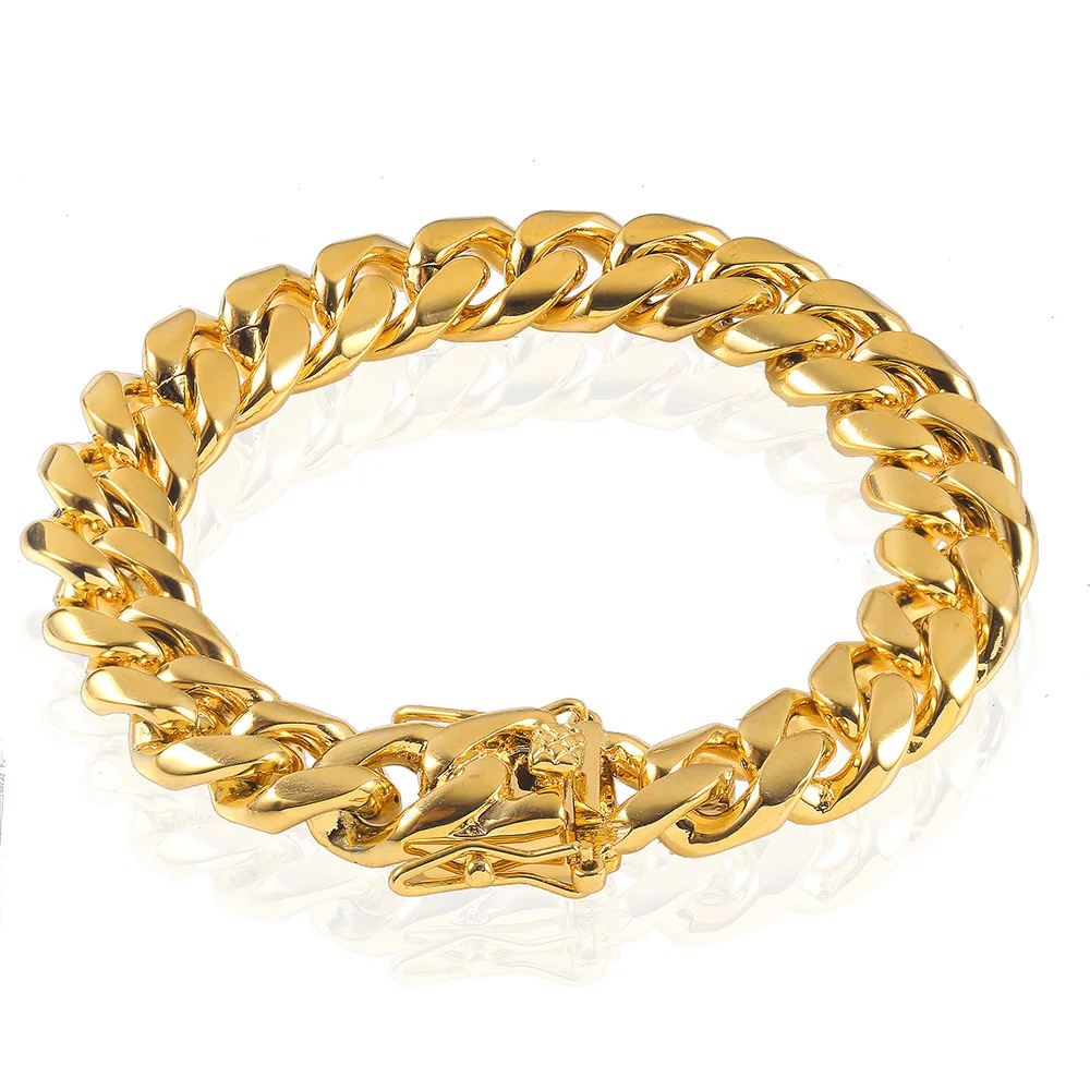 

10mm Stainless Steel PVD Plated Gold Cuba Chain Link Bracelet Man, Gold/silver