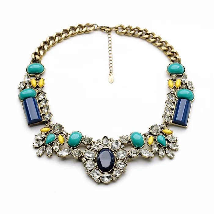 

xl00995 Cluster Gemstone Flower Charm Statement Necklaces Jewelry Women