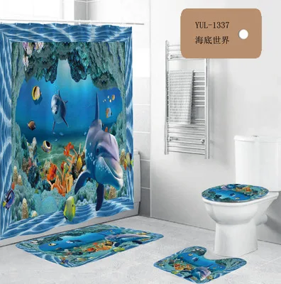 

Color Pattern Style Shower Curtain , Dolphin Underwater World 3D Digital Print Full Polyester Waterproof Shower Curtain /, Customized color