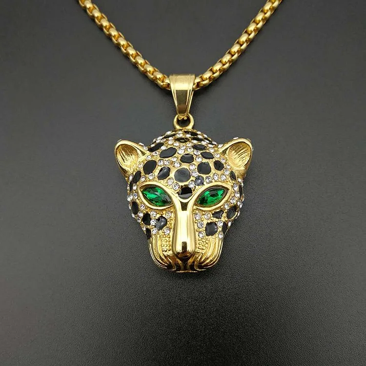 

Wholesale Gold Plating Green Eye Black Panther Pendant Necklace, 18k gold, silver