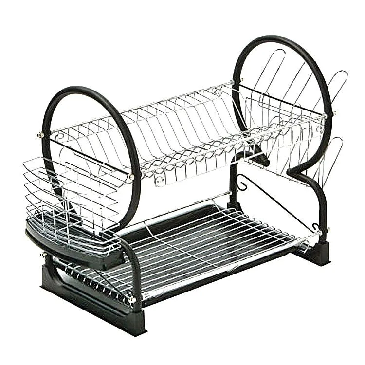 

Powder Coated Double Tier Organizer Dish Rack With Utensil Holder, Silver,red,white or customized color