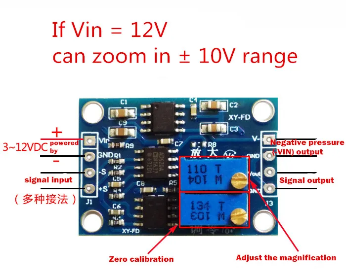 AC/DC Microvolt/MV Voltage Amplifier Module Instrument Amplifier AD620 Transmitter Adjustable 