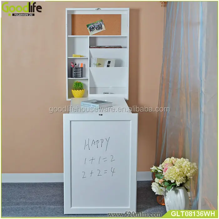 White Fold Out Writing Desk Table Wall Mount Dorm Room Furniture