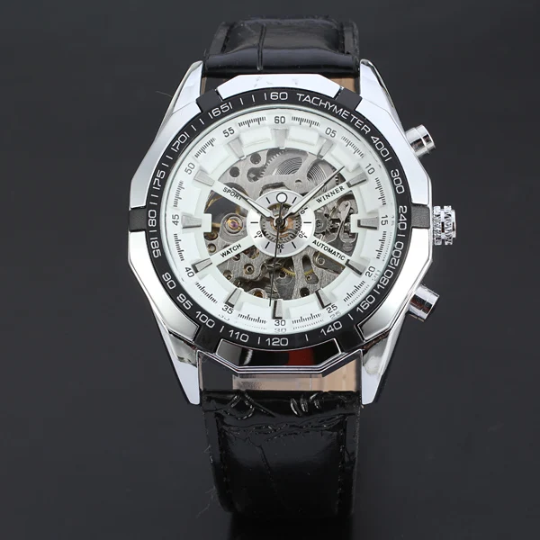 

WINNER 233 genuine leather watch men with movt Mens Roman new style transparent automatic watch with leather band