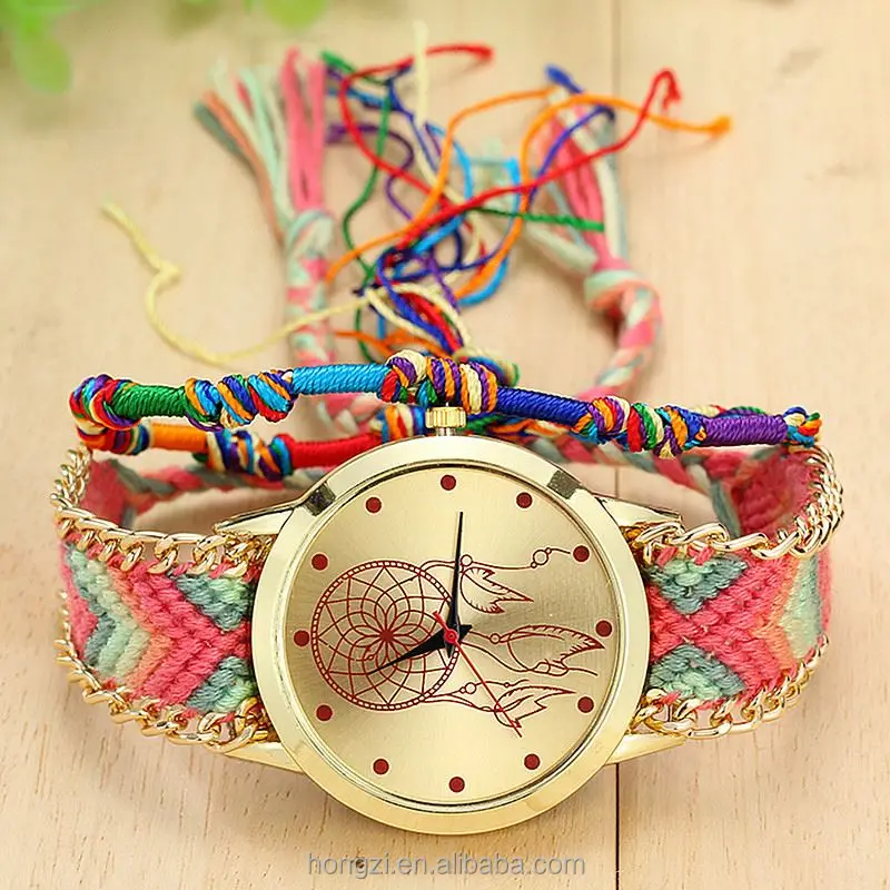 

2016 hot sale Vansvar Vintage Women Native Handmade Quartz Watch Knitted Dreamcatcher Friendship Watch Relojes Mujer