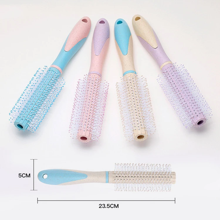 

Top Sale Girls Anti-static Nylon Brush Wheat Straw Handle Massage Candy Color Plastic Vent Hair Brush, As pics