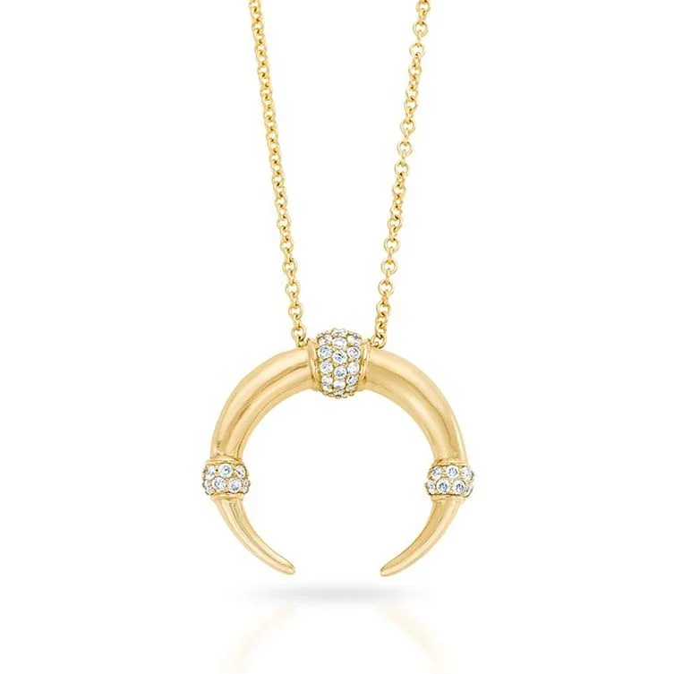 

womens 18karat gold fine jewelry zircon horn pendant necklaces