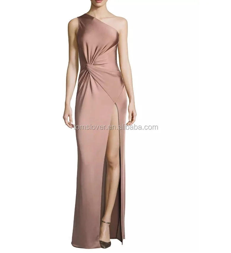 

Customized Ice Silk Fantasy Sexy Ladies High-Slit Coffee One-Shoulder Sleeveless Prom Dresses