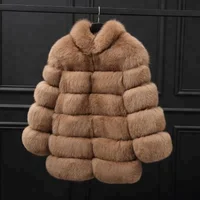 

2018 winter best selling stand up collar color block jacket ladies women faux fur coat