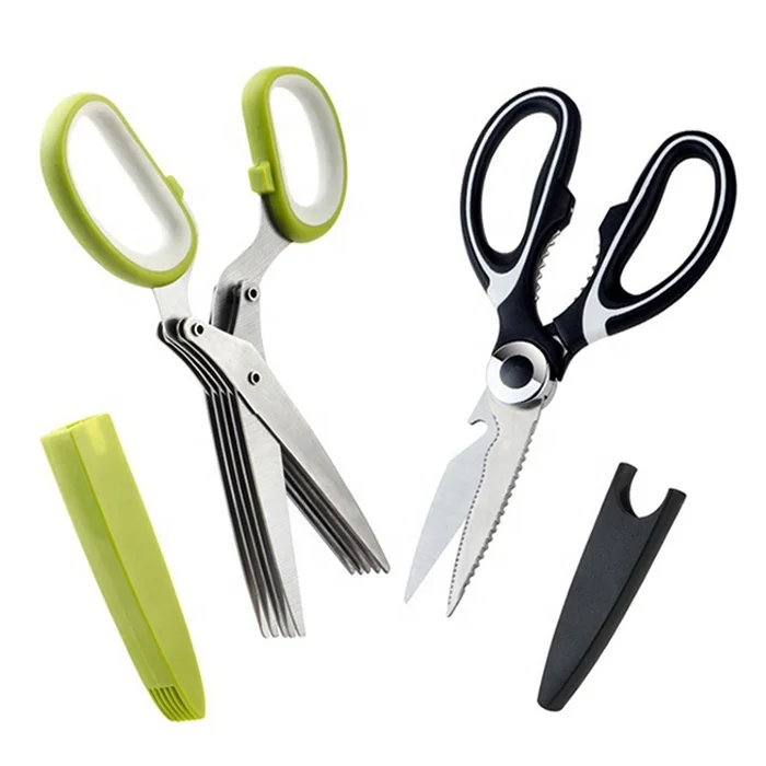 

kitchen scissors set with 5 blades Herb Scissors scallion Multi purpose Kitchen Shear with Cleaner cover, Customized color