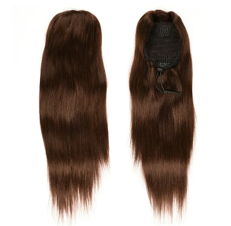 

Free ship wholesale Long sleek human Hair straight Drawstring Ponytail 120g