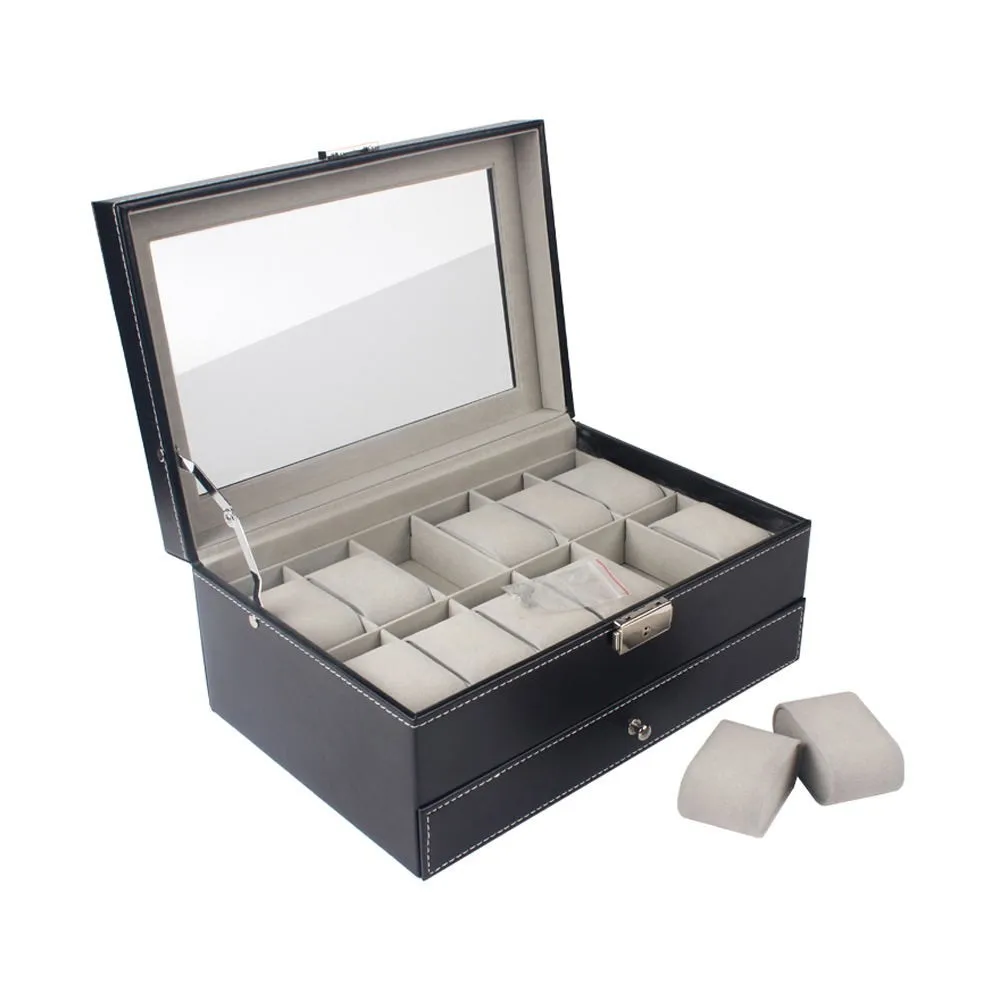 Wholesale Black Leather Watch Box 12slots Mens Watch