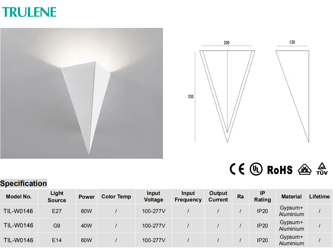 Indoor hotel housing gypsum white modern decorative wall recessed triangle shape led light