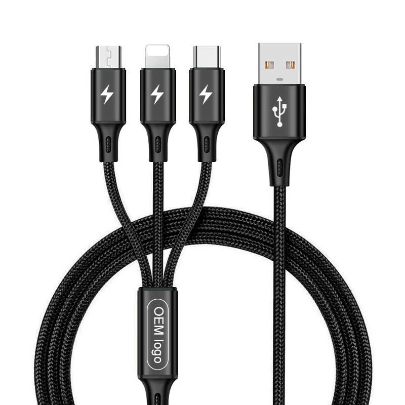 3A Nylon Braided Usb Charger 3in1 Usb Charger Cable multi-function Charging Cable