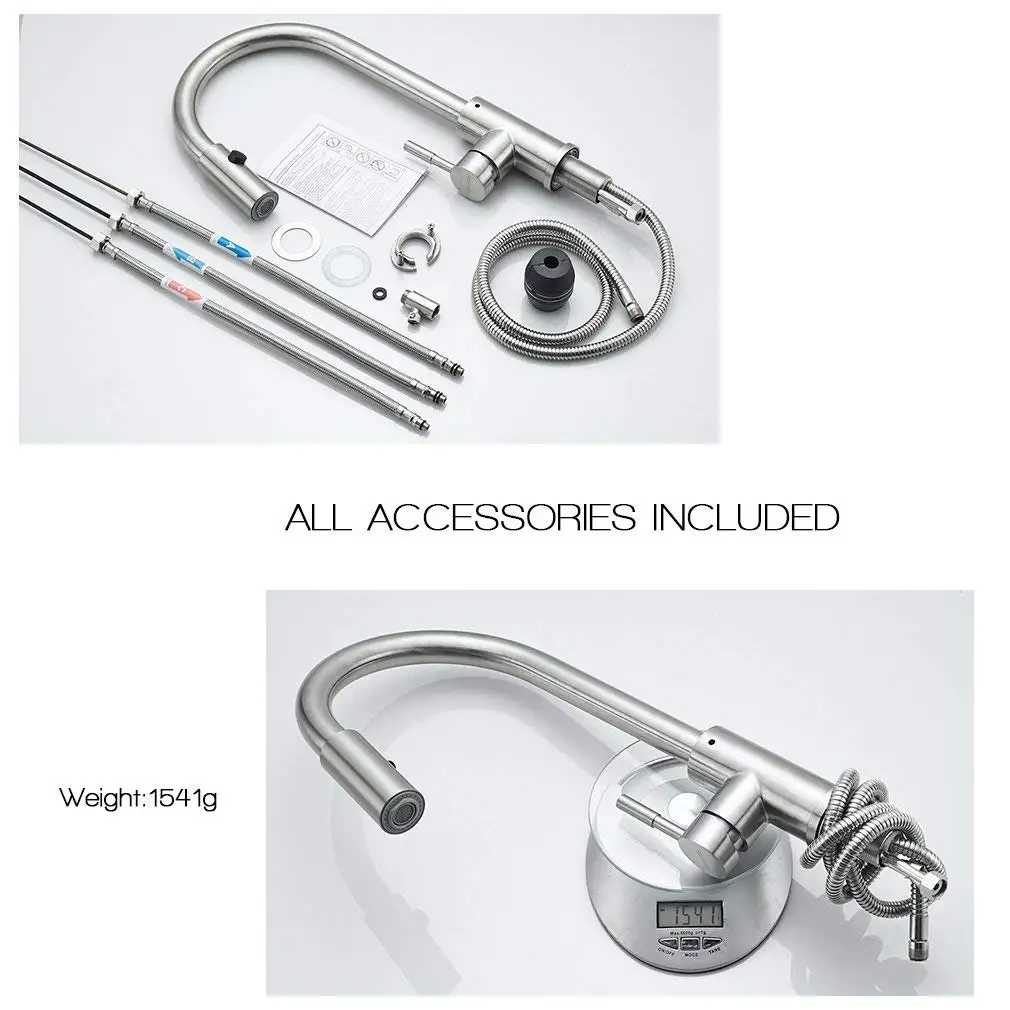 Rotatable Low Pressure Kitchen Faucet With Pullout Sprayer 304