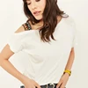 Women summer bohemian cold shoulder crop top solid color female fashion t shirt casual