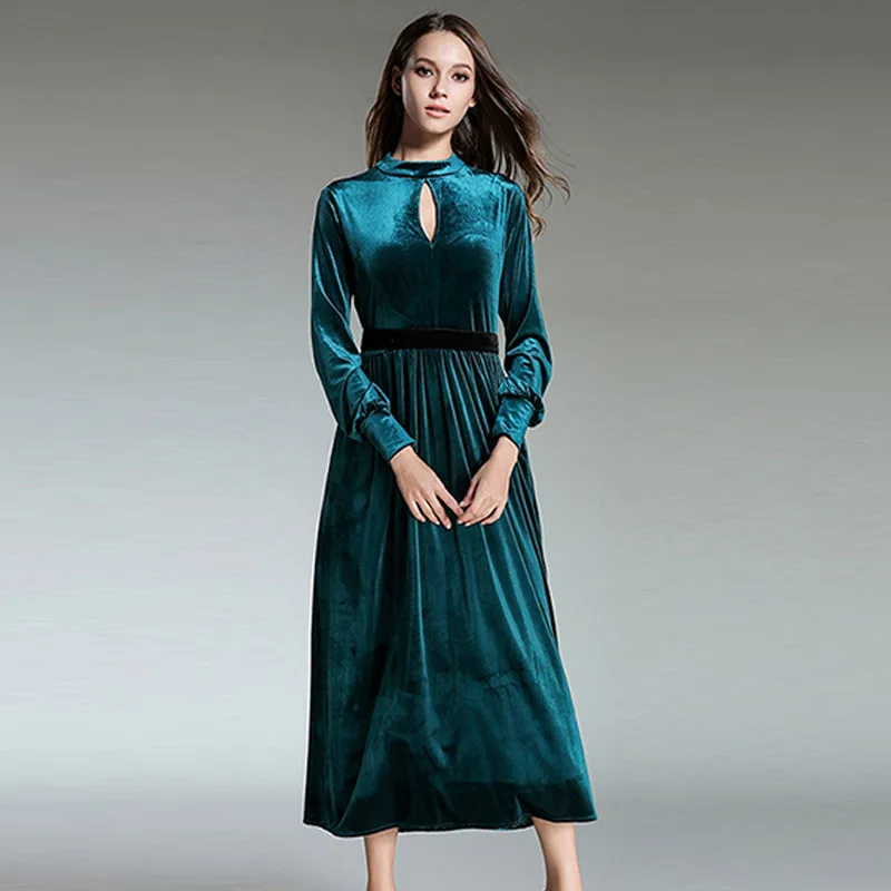 

Maxnegio long sleeve velvet maxi dress custom clothing manufacturers, Green