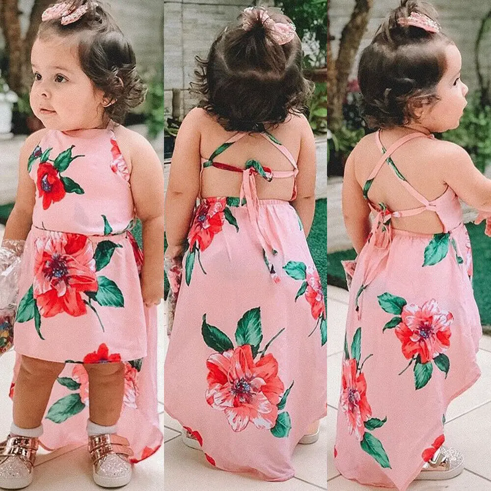 

Summer Toddler Kids Baby Girls Sleeveless Clothes Flower Backless Party Dress, As pictures shows