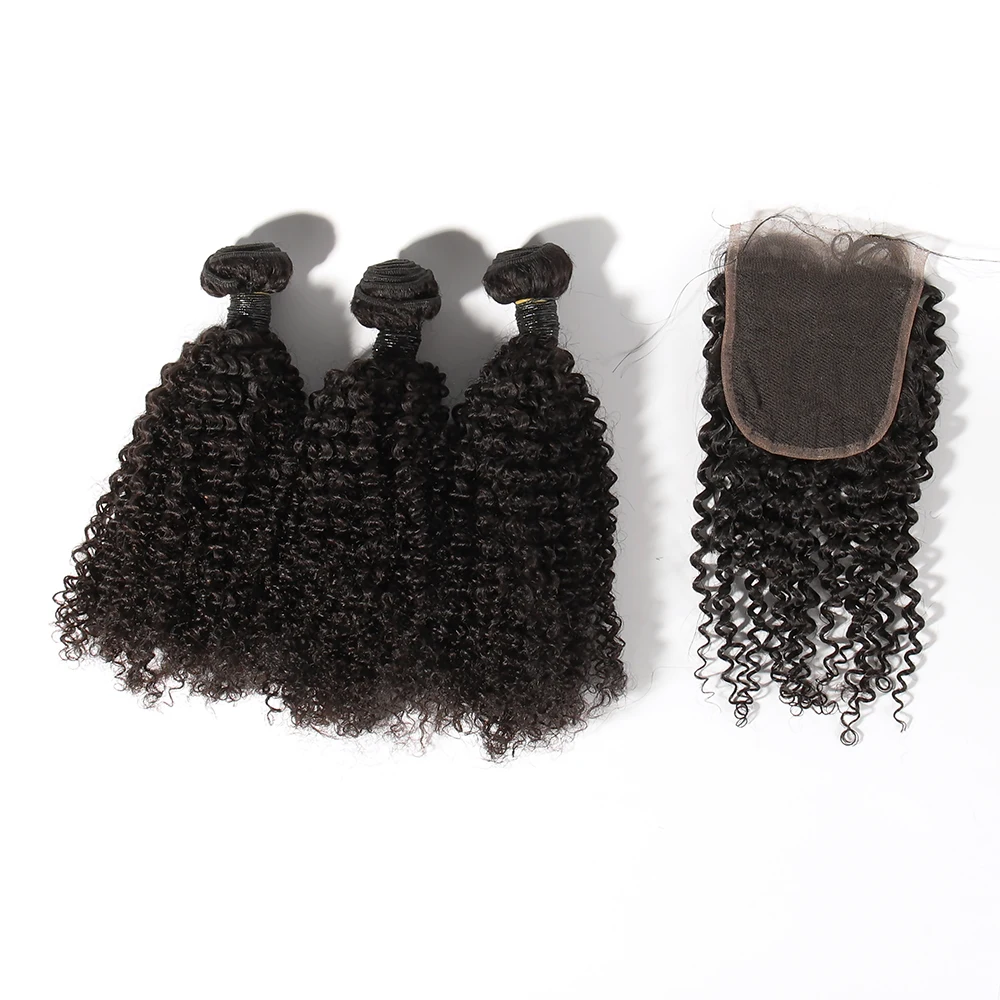 

Virgin Brazilian Hair 3 bundles kinky curly hair bundles with closure