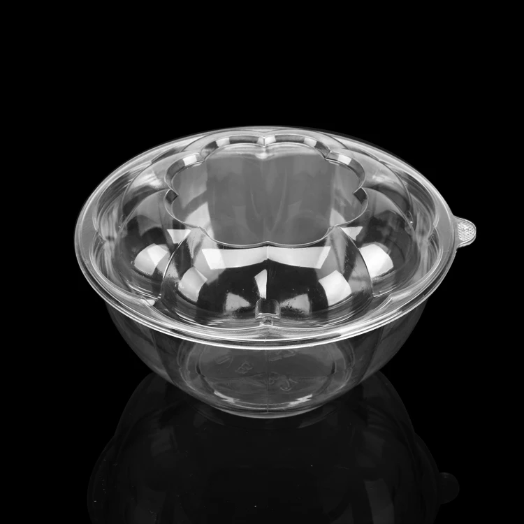 
Custom Transparent round Disposable Plastic takeaway reusable fruit salad bowl with lid  (60757971792)