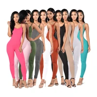 

A070237 multicolor woman fashion sleeveless suspender solid color one piece bodycon outfit jumpsuit