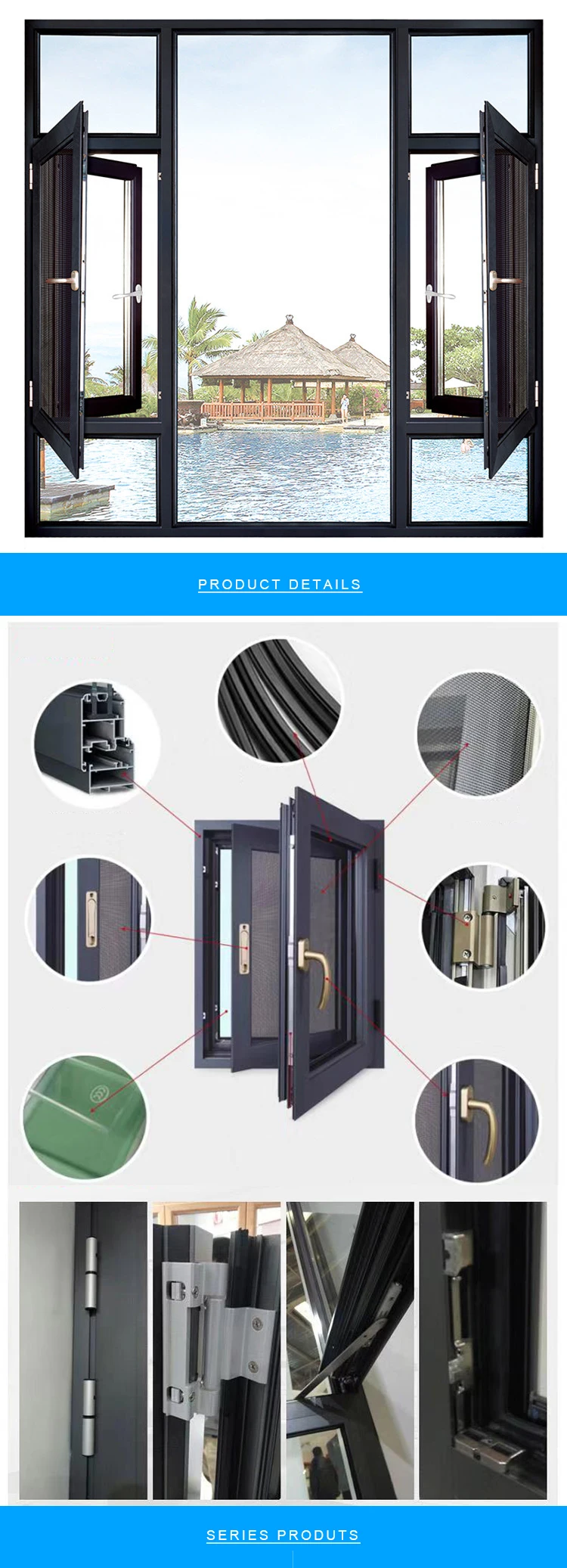 Frosted Film Thermal Break Windows Made In China Aluminum Casement Outward Opening Window