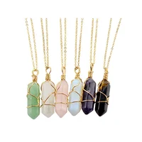 

Healing Crystal Full Wire Wrap Gemstone Necklace for Women Hexagonal Natural Quartz Stone Pendant