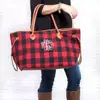 Personalized Monogrammed Buffalo Plaid Weekender Tote Bag