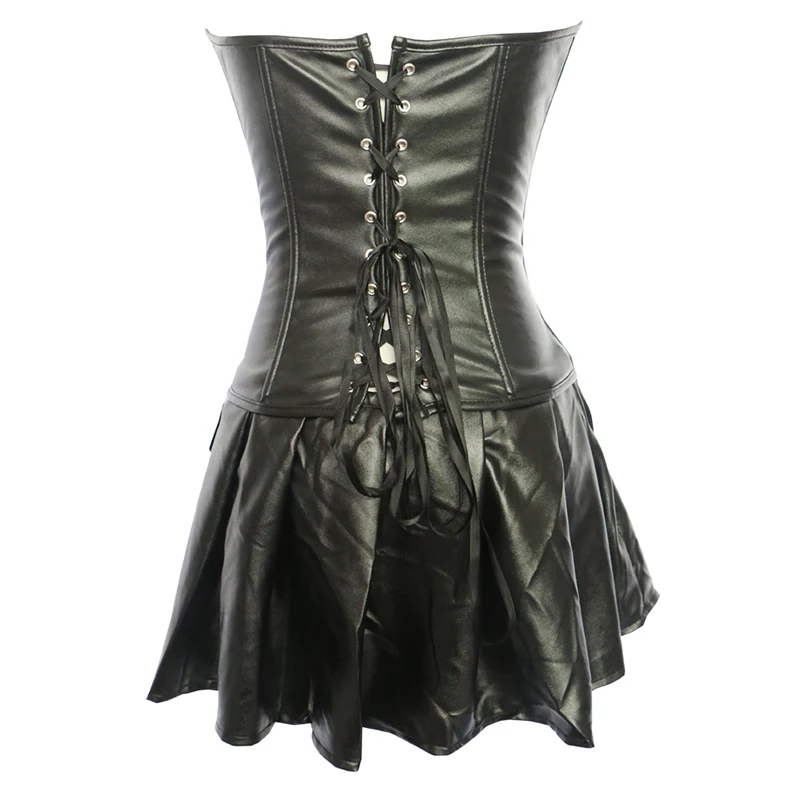 Faux leather Corset Bustier Basque Burlesque Fancy Dress Steampunk Top Plus Size