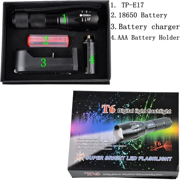 Aluminum Alloy Long Rang Tactical XML T6 led manual rechargeable Flashlight