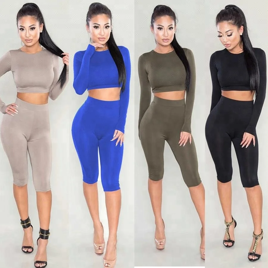 

Amazon women bare midriff clothes 2018 ladies sexy crop top and skinny pants sets girl sports clothes suit, Khaki;green;deep green;blue;navy;black;wine