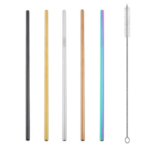 Image of Metal 18/10 Stainless steel Straws set with Brush Tips Reusable