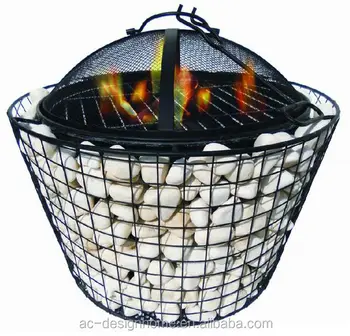 Matt Black Round Outdoor Iron Fire Pit W Round Mesh Cover Buy