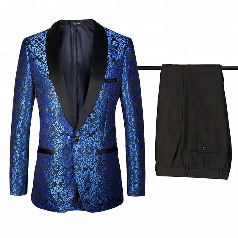 

One Button Jacquard Weave Mens Slim Fit Tuxedos Suits 2 Piece