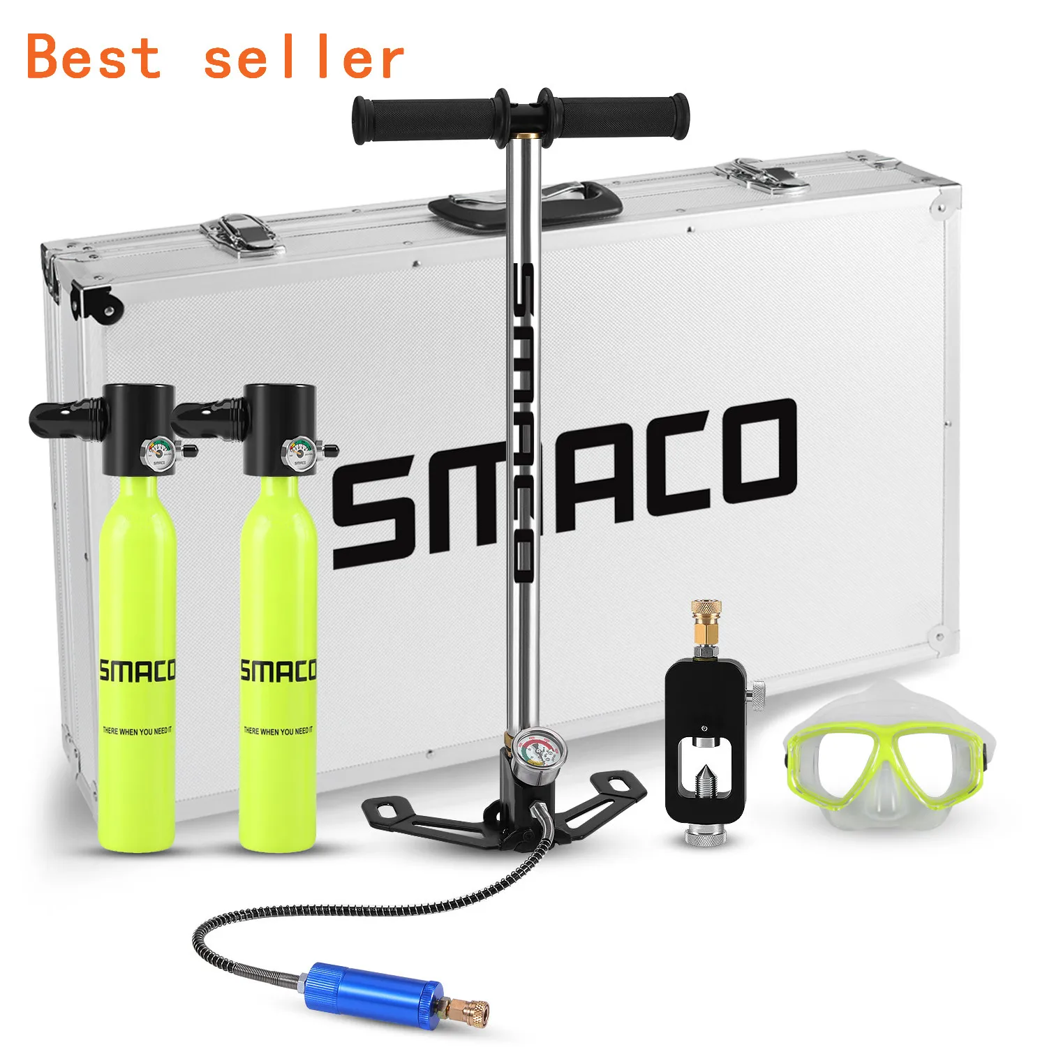 

SMACO Scuba Spare Oxygen Air Tank, Mini Scuba Diving Cylinder Set Water Sport Equipment, Yellow