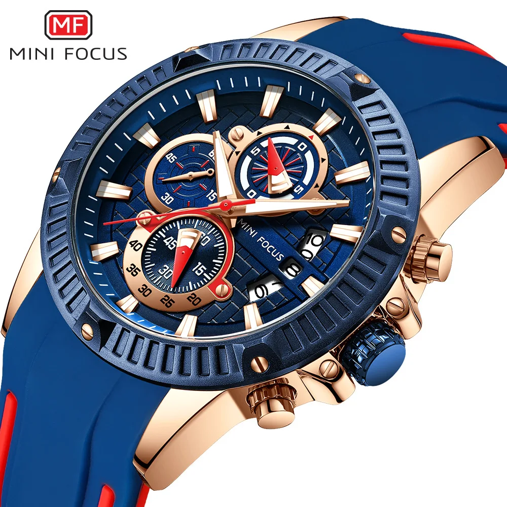 Mini Focus 0244G Popular Sports Men's Unique Watch China Movement Chronograph Luminous Quartz Watch