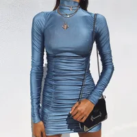 

Wholesale high quality fashion sexy women lady high collar long sleeve dress