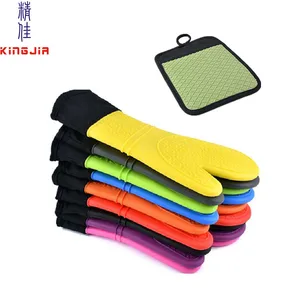 Image of Extra Long Professional silicone oven mitts with quilted cotton lining