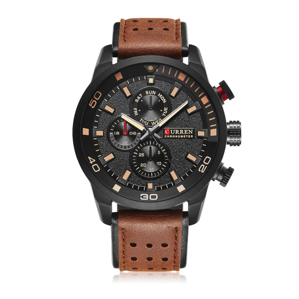 

CURREN 8250 watch leather band custom leather watch strap shopping online, Black;white;brown