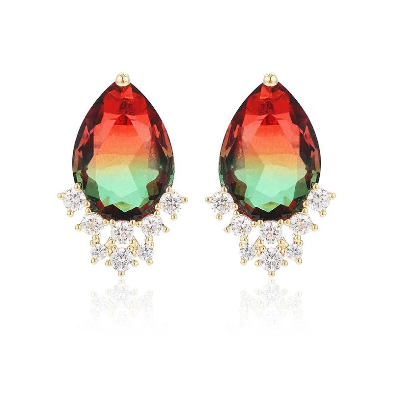 Luxury Style Colorful Fashion Jewelry Water Drop Shaped Zircon Stud Earrings For Women