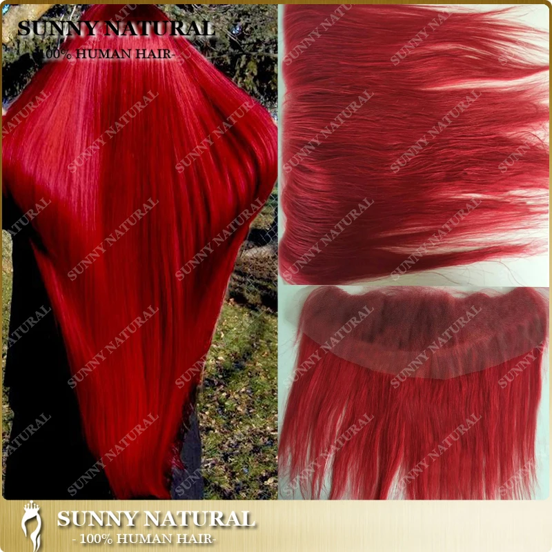 

13x4" top quality popular ear to ear red ull lace frontal closures with baby hair blenched knots, N/a