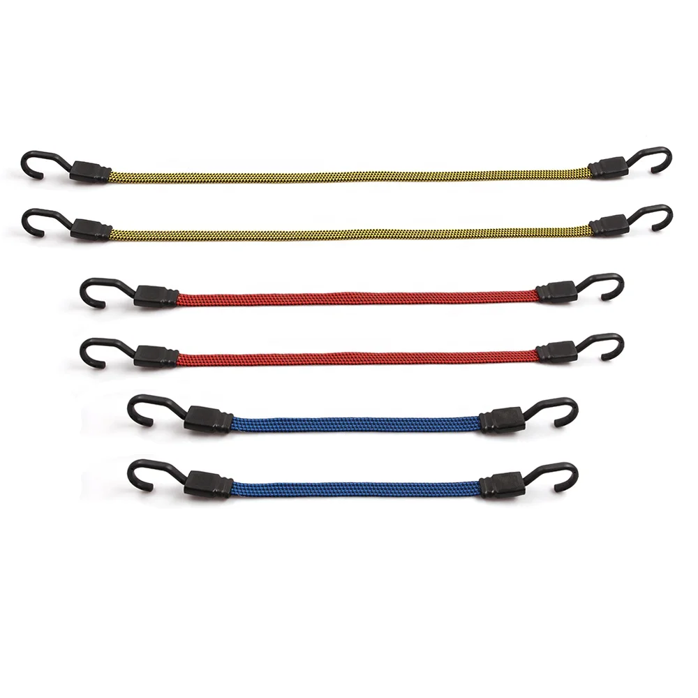6 Pcs 18mm Rubber Bungee Cord Set Flat Elastic Cord With Hooks Sets 18
