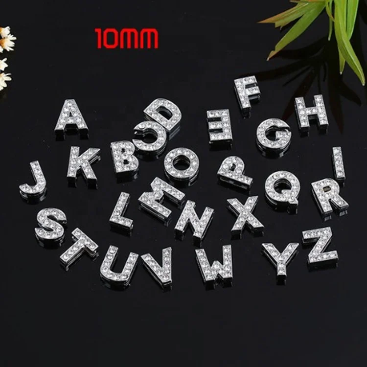 

10MM 26 English letters zinc alloy full diamond diy letters keychain pet collars diamond letters personalized rhinestone charms