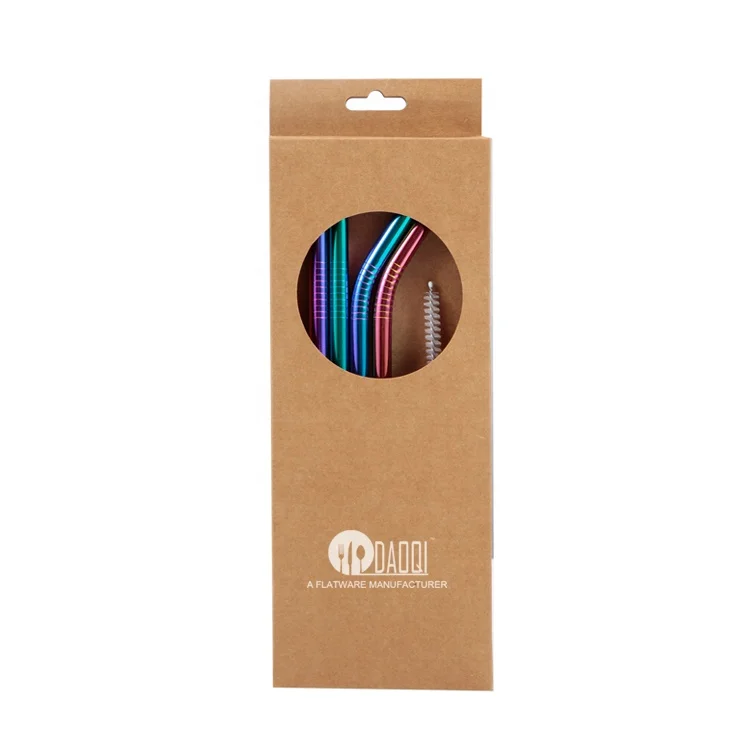 

factory sale stainless steel 4pcs straws set package with paper box, Silver;gold;rose gold;black;rainbow;blue;purple